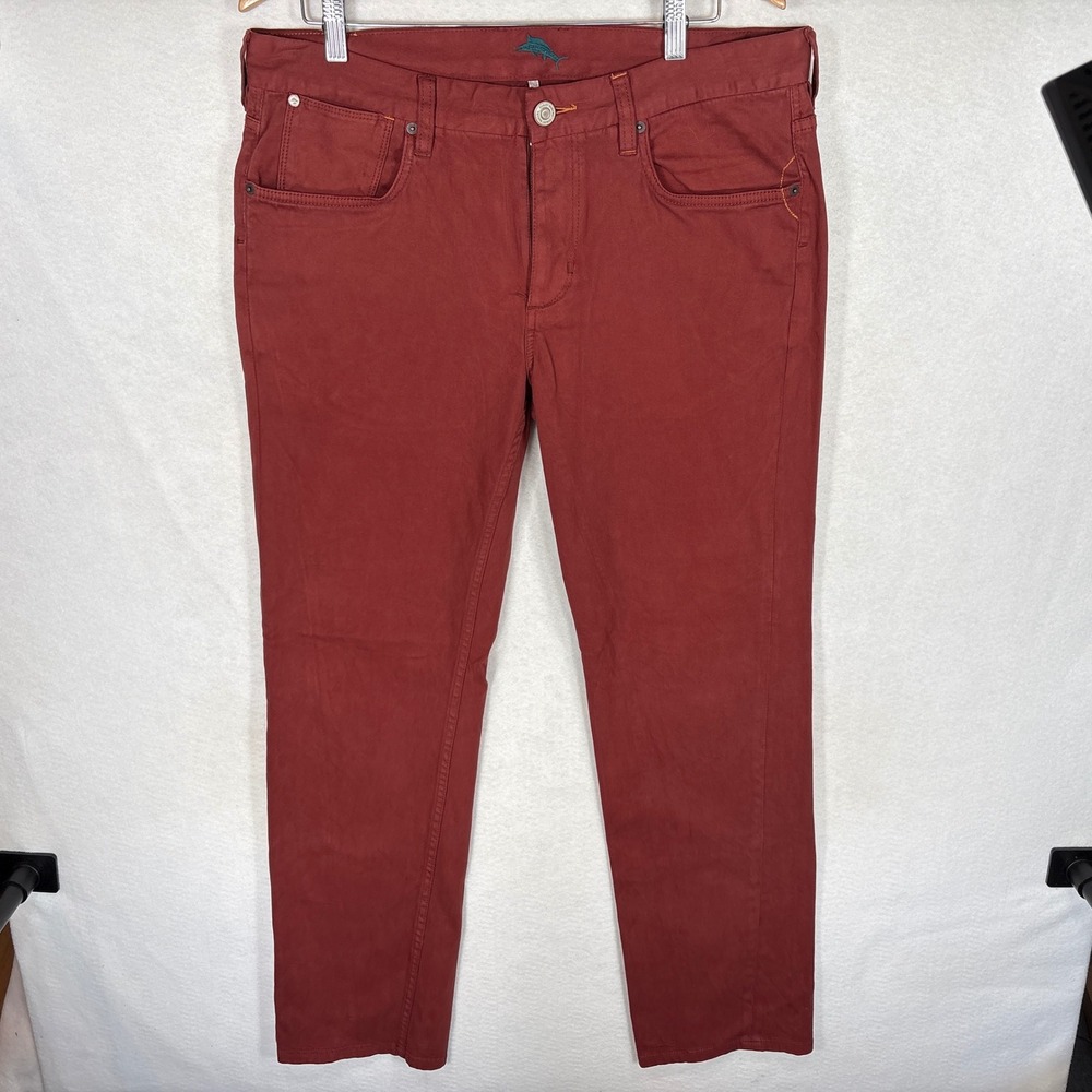 Tommy Bahama Boracay Sateen Chino Pants Mens 34/32 Red Clay Cotton Blend Stretch